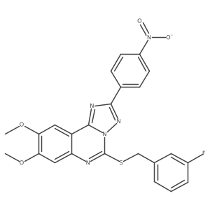5-[(3-Fluorobenzyl)thio]-8,9-dimethoxy-2-(4-nitrophenyl)[1,2,4]triazolo[1,5-c]quinazoline结构式