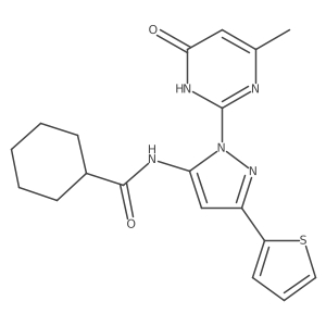 N-(1-(4-methyl-6-oxo-1,6-dihydropyrimidin-2-yl)-3-(thiophen-2-yl)-1H-pyrazol-5-yl)cyclohexanecarboxamide结构式