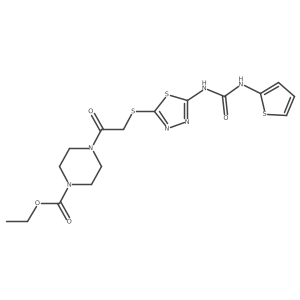 Ethyl 4-(2-((5-(3-(thiophen-2-yl)ureido)-1,3,4-thiadiazol-2-yl)thio)acetyl)piperazine-1-carboxylate Structure