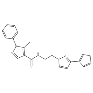 5-methyl-1-phenyl-N-(2-(3-(thiophen-3-yl)-1H-pyrazol-1-yl)ethyl)-1H-pyrazole-4-carboxamide结构式