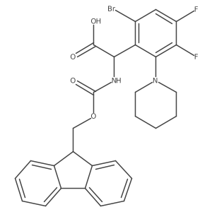 2-[6-bromo-3,4-difluoro-2-(piperidin-1-yl)phenyl]-2-({[(9H-fluoren-9-yl)methoxy]carbonyl}amino)acetic acid结构式