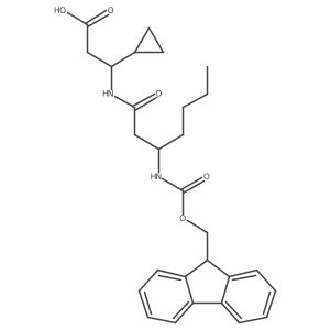 3-cyclopropyl-3-[(3S)-3-({[(9H-fluoren-9-yl)methoxy]carbonyl}amino)heptanamido]propanoic acid结构式