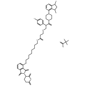 3-(((S)-2-(4-Chlorophenyl)-3-(4-((5R,7R)-7-hydroxy-5-methyl-6,7-dihydro-5H-cyclopenta[d]pyrimidin-4-yl)piperazin-1-yl)-3-oxopropyl)amino)-N-(8-((2-(2,6-dioxopiperidin-3-yl)-1,3-dioxoisoindolin-4-yl)amino)octyl)propanamide 2,2,2-trifluoroacetate结构式