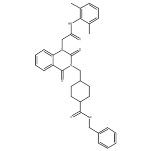 N-benzyl-4-[[1-[2-(2,6-dimethylanilino)-2-oxo-ethyl]-2,4-dioxo-quinazolin-3-yl]methyl]cyclohexanecarboxamide结构式