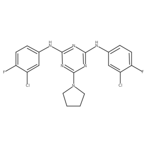 N2,N4-bis(3-chloro-4-fluorophenyl)-6-(pyrrolidin-1-yl)-1,3,5-triazine-2,4-diamine结构式