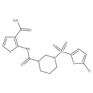 N-(3-carbamoylthiophen-2-yl)-1-((5-chlorothiophen-2-yl)sulfonyl)piperidine-3-carboxamide结构式