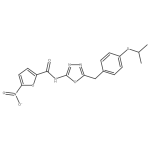 N-(5-(4-(isopropylthio)benzyl)-1,3,4-oxadiazol-2-yl)-5-nitrofuran-2-carboxamide结构式