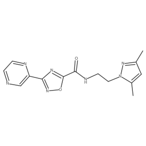 N-(2-(3,5-dimethyl-1H-pyrazol-1-yl)ethyl)-3-(pyrazin-2-yl)-1,2,4-oxadiazole-5-carboxamide结构式