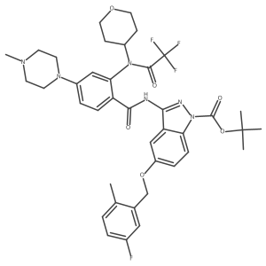 Tert-butyl 5-[(5-fluoro-2-methylphenyl)methoxy]-3-[[4-(4-methylpiperazin-1-yl)-2-[oxan-4-yl-(2,2,2-trifluoroacetyl)amino]benzoyl]amino]indazole-1-carboxylate结构式
