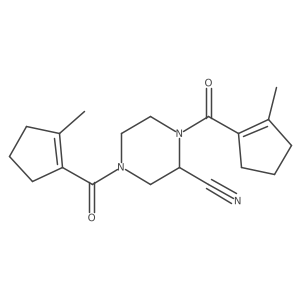 1,4-Bis(2-methylcyclopent-1-ene-1-carbonyl)piperazine-2-carbonitrile Structure