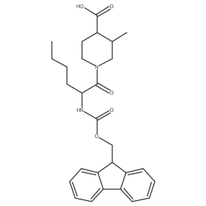 1-[2-({[(9H-fluoren-9-yl)methoxy]carbonyl}amino)hexanoyl]-3-methylpiperidine-4-carboxylic acid结构式