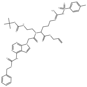 (R)-Allyl 2-(2-(6-(((benzyloxy)carbonyl)amino)-9H-purin-9-yl)-N-(2-((tert-butoxycarbonyl)amino)ethyl)acetamido)-5-(3-tosylguanidino)pentanoate结构式