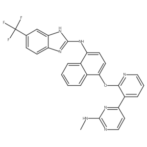 N-[4-({3-[2-(methylamino)pyrimidin-4-yl]pyridin-2-yl}oxy)naphthalen-1-yl]-6-(trifluoromethyl)-1H-benzimidazol-2-amine Structure