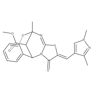 Methyl (13E)-13-[(1,3-dimethylpyrazol-4-yl)methylidene]-9-methyl-14-oxo-8-oxa-12-thia-10,15-diazatetracyclo[7.6.1.02,7.011,15]hexadeca-2,4,6,10-tetraene-16-carboxylate Structure
