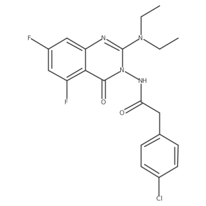 2-(4-chlorophenyl)-N-(2-diethylamino-5,7-difluoro-4-oxo-4H-quinazolin-3-yl)acetamide结构式