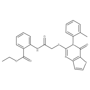 ethyl 2-(2-{[3-(2-methylphenyl)-4-oxo-3H,4H-thieno[3,2-d]pyrimidin-2-yl]sulfanyl}acetamido)benzoate Structure