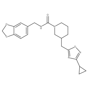 N-(benzo[d][1,3]dioxol-5-ylmethyl)-3-((3-cyclopropyl-1,2,4-oxadiazol-5-yl)methyl)piperidine-1-carboxamide结构式