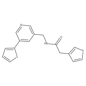 N-((5-(thiophen-2-yl)pyridin-3-yl)methyl)-2-(thiophen-3-yl)acetamide结构式