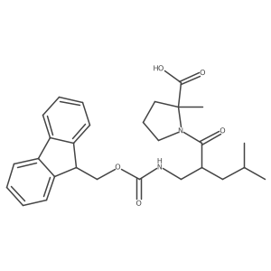 (2S)-1-{2-[({[(9H-fluoren-9-yl)methoxy]carbonyl}amino)methyl]-4-methylpentanoyl}-2-methylpyrrolidine-2-carboxylic acid Structure