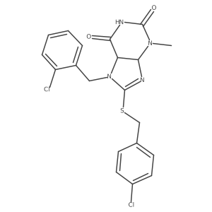 7-[(2-Chlorophenyl)methyl]-8-[(4-chlorophenyl)methylsulfanyl]-3-methyl-4,5-dihydropurine-2,6-dione结构式