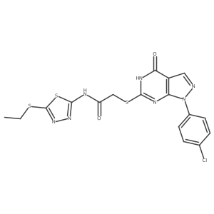 2-((1-(4-chlorophenyl)-4-oxo-4,5-dihydro-1H-pyrazolo[3,4-d]pyrimidin-6-yl)thio)-N-(5-(ethylthio)-1,3,4-thiadiazol-2-yl)acetamide结构式