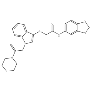 N-1,3-benzodioxol-5-yl-2-{[1-(2-oxo-2-piperidin-1-ylethyl)-1H-indol-3-yl]thio}acetamide结构式