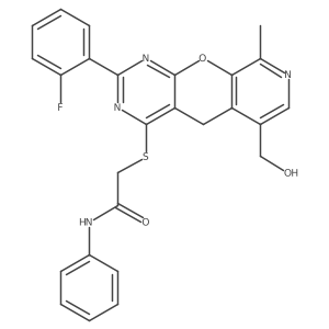 2-((2-(2-fluorophenyl)-6-(hydroxymethyl)-9-methyl-5H-pyrido[4',3':5,6]pyrano[2,3-d]pyrimidin-4-yl)thio)-N-phenylacetamide结构式