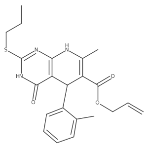 Allyl 7-methyl-4-oxo-2-(propylthio)-5-(o-tolyl)-3,4,5,8-tetrahydropyrido[2,3-d]pyrimidine-6-carboxylate结构式