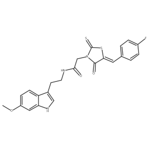 (Z)-2-(5-(4-fluorobenzylidene)-4-oxo-2-thioxothiazolidin-3-yl)-N-(2-(6-methoxy-1H-indol-3-yl)ethyl)acetamide结构式