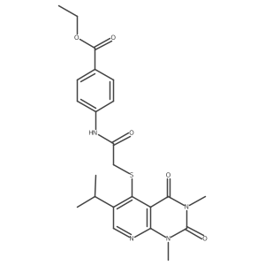 Ethyl 4-(2-((6-isopropyl-1,3-dimethyl-2,4-dioxo-1,2,3,4-tetrahydropyrido[2,3-d]pyrimidin-5-yl)thio)acetamido)benzoate结构式