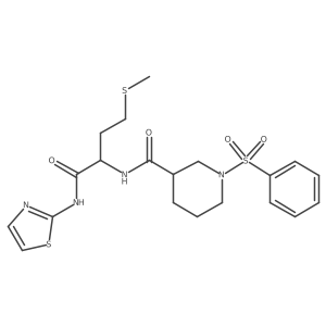1-(benzenesulfonyl)-N-[(2S)-4-methylsulfanyl-1-oxo-1-(1,3-thiazol-2-ylamino)butan-2-yl]piperidine-3-carboxamide结构式