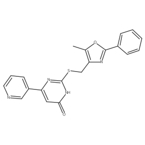 2-(((5-methyl-2-phenyloxazol-4-yl)methyl)thio)-6-(pyridin-3-yl)pyrimidin-4(3H)-one Structure