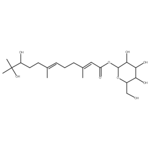 I(2)-D-Glucopyranose, 1-[(2E,6E)-10,11-dihydroxy-3,7,11-trimethyl-1-oxo-2,6-dodecadienoate]结构式