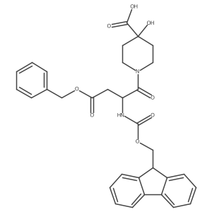 1-[(2S)-4-(benzyloxy)-2-({[(9H-fluoren-9-yl)methoxy]carbonyl}amino)-4-oxobutanoyl]-4-hydroxypiperidine-4-carboxylic acid Structure