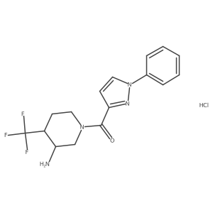 1-(1-phenyl-1H-pyrazole-3-carbonyl)-4-(trifluoromethyl)piperidin-3-amine hydrochloride Structure
