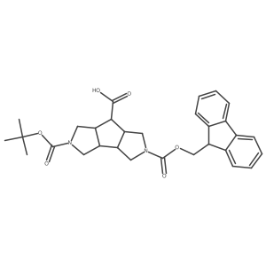 Rel-(3AS,3BR,6AR,7AS)-2-(((9H-fluoren-9-YL)methoxy)carbonyl)-5-(tert-butoxycarbonyl)decahydro-1H-cyclopenta[1,2-C:3,4-C]dipyrrole-7-carboxylic acid Structure