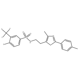 4-fluoro-N-(2-(4-methyl-2-(p-tolyl)thiazol-5-yl)ethyl)-3-(trifluoromethyl)benzenesulfonamide结构式