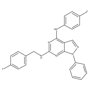 N~6~-(4-fluorobenzyl)-N~4~-(4-fluorophenyl)-1-phenyl-1H-pyrazolo[3,4-d]pyrimidine-4,6-diamine Structure