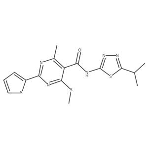 4-methyl-6-(methylsulfanyl)-N-[5-(propan-2-yl)-1,3,4-thiadiazol-2-yl]-2-(thiophen-2-yl)pyrimidine-5-carboxamide Structure