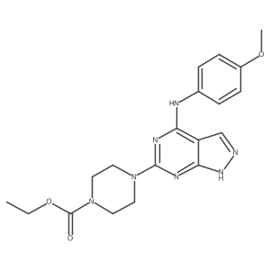 ethyl 4-{4-[(4-methoxyphenyl)amino]-1H-pyrazolo[3,4-d]pyrimidin-6-yl}piperazine-1-carboxylate结构式