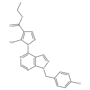 ethyl 5-amino-1-(1-(4-chlorobenzyl)-1H-pyrazolo[3,4-d]pyrimidin-4-yl)-1H-pyrazole-4-carboxylate Structure
