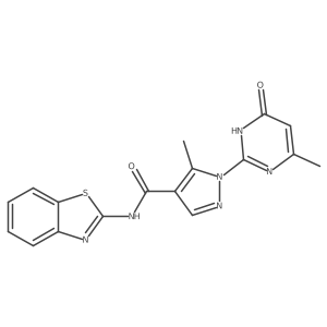 N-(benzo[d]thiazol-2-yl)-5-methyl-1-(4-methyl-6-oxo-1,6-dihydropyrimidin-2-yl)-1H-pyrazole-4-carboxamide Structure