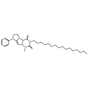 2-Hexadecyl-4-methyl-6-phenyl-4a,7,8,9a-tetrahydropurino[7,8-a]imidazole-1,3-dione结构式
