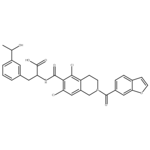 L-Phenylalanine, N-[[2-(6-benzofuranylcarbonyl)-5,7-dichloro-1,2,3,4-tetrahydro-6-isoquinolinyl]carbonyl]-3-[(1R)-1-hydroxyethyl]- Structure