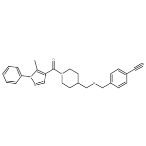 4-(((1-(5-methyl-1-phenyl-1H-pyrazole-4-carbonyl)piperidin-4-yl)methoxy)methyl)benzonitrile Structure
