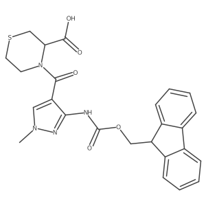 4-[3-({[(9H-fluoren-9-yl)methoxy]carbonyl}amino)-1-methyl-1H-pyrazole-4-carbonyl]thiomorpholine-3-carboxylic acid Structure