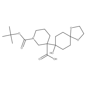 1-[(Tert-butoxy)carbonyl]-3-{8-hydroxy-1,4-dioxaspiro[4.5]decan-8-yl}piperidine-3-carboxylic acid结构式