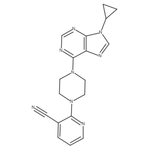2-[4-(9-cyclopropyl-9H-purin-6-yl)piperazin-1-yl]pyridine-3-carbonitrile结构式