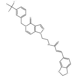(Z)-3-(benzo[d][1,3]dioxol-5-yl)-N-(2-(4-oxo-5-(3-(trifluoromethyl)benzyl)-4,5-dihydro-1H-pyrazolo[3,4-d]pyrimidin-1-yl)ethyl)acrylamide结构式