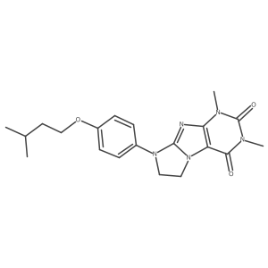 1,3-Dimethyl-8-[4-(3-methylbutoxy)phenyl]-1,3,5-trihydroimidazolidino[1,2-h]pu rine-2,4-dione Structure